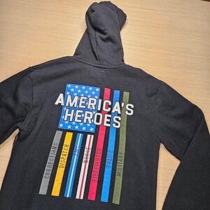 Buck Wear Mens America's Heroes Graphic Flag Hoodie M Black Pullover New No Tag